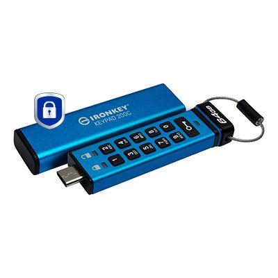 Pen USB KINGSTON IronKey Keypad 200 (64 GB - Sleeve - USB Type-C - Azul) — miniatura 2