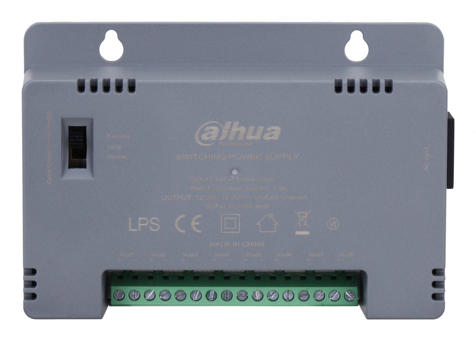 Fonte de Alimentação para Câmaras de Segurança DAHUA PFM344D-8CH-EN (60 W - 8 Câmaras - Cinzento)