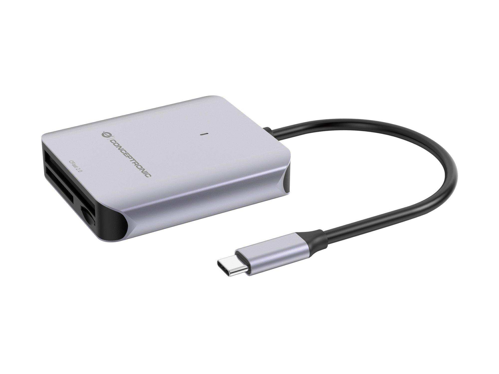 Leitor de Cartões de Memória CONCEPTRONIC BIAN09G (USB 3.2 Gen 2 Type-C - Cinzento)