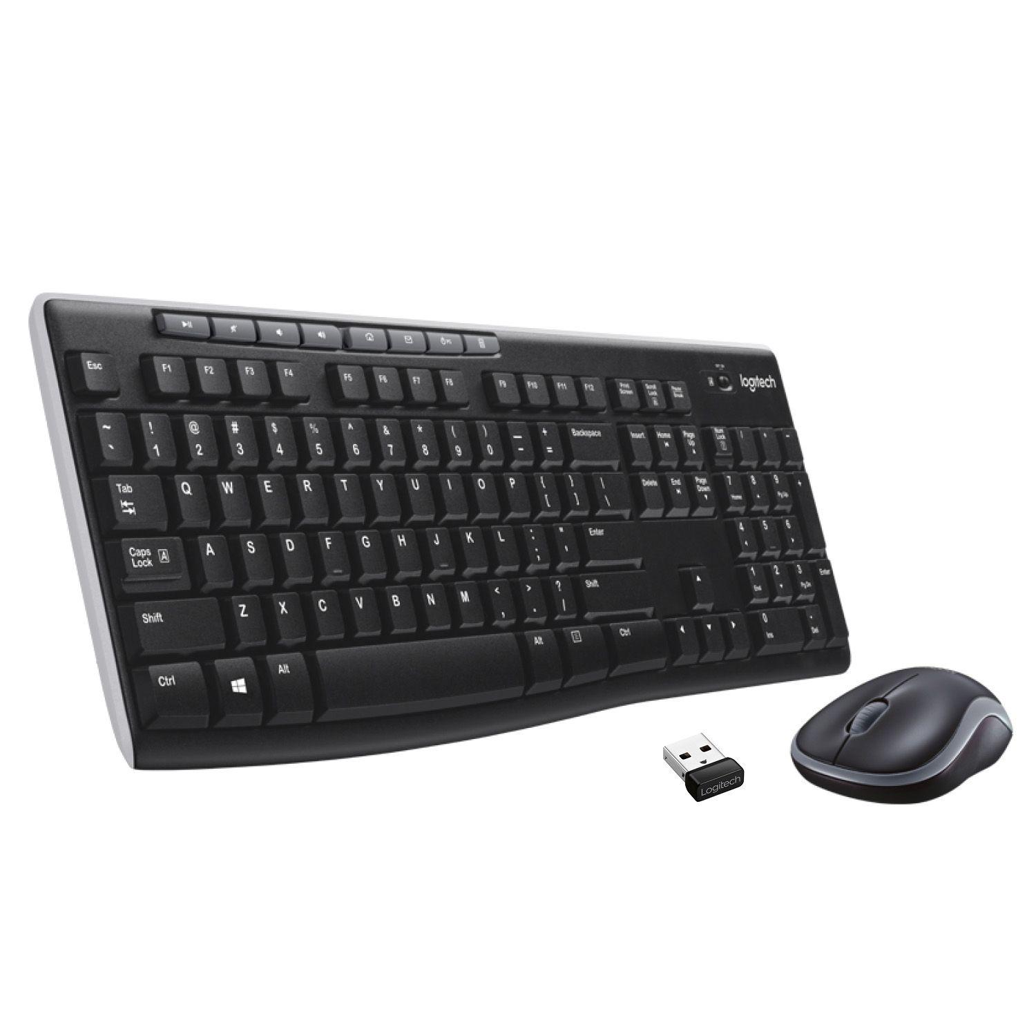 Teclado e Rato LOGITECH MK270 (Espanhol - Tamanho completo - RF Wireless - Preto)