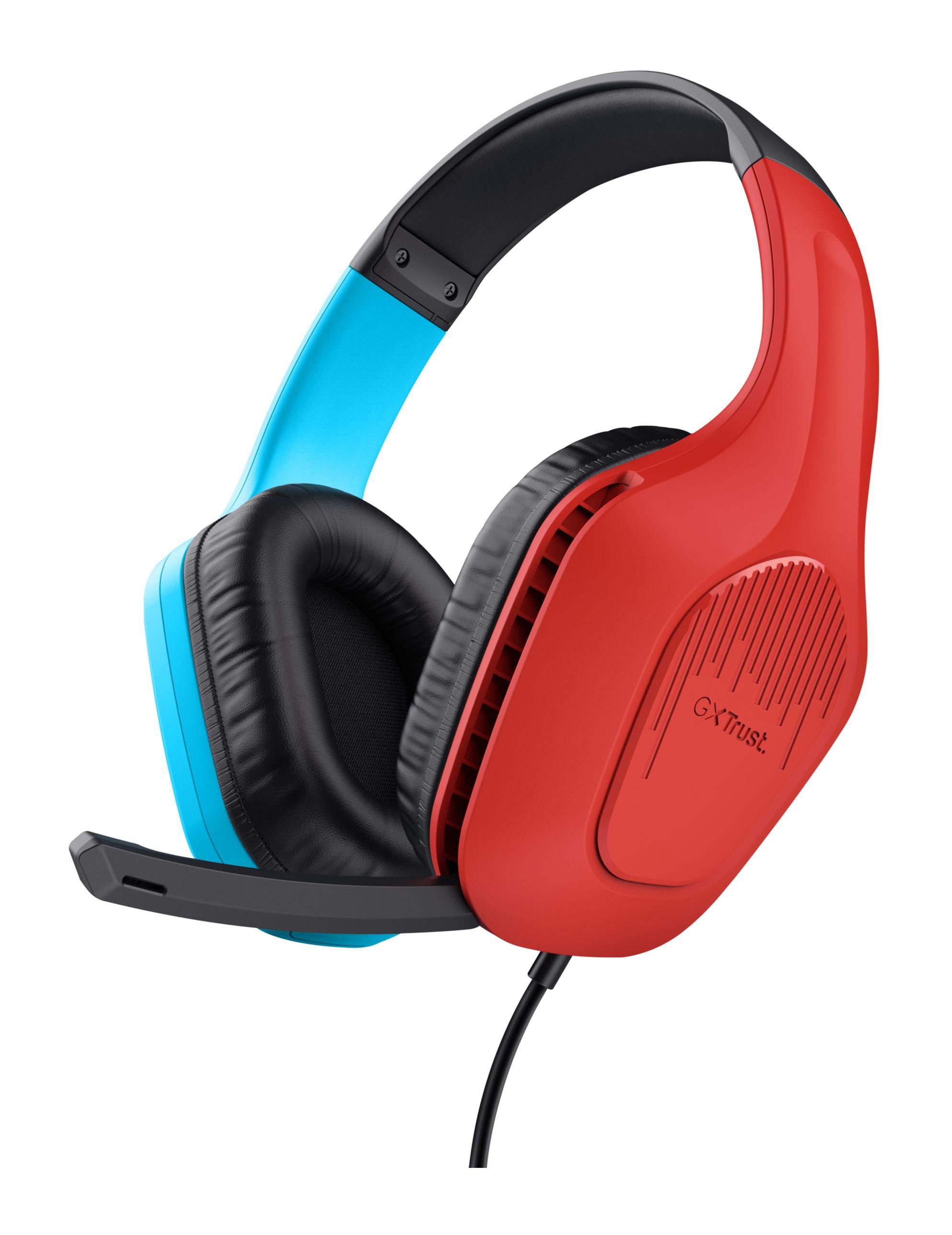 Headset Gaming TRUST GXT 416S Zirox (Binaural - Com fios - Circum-aural - Preto, Ciano e Vermelho)