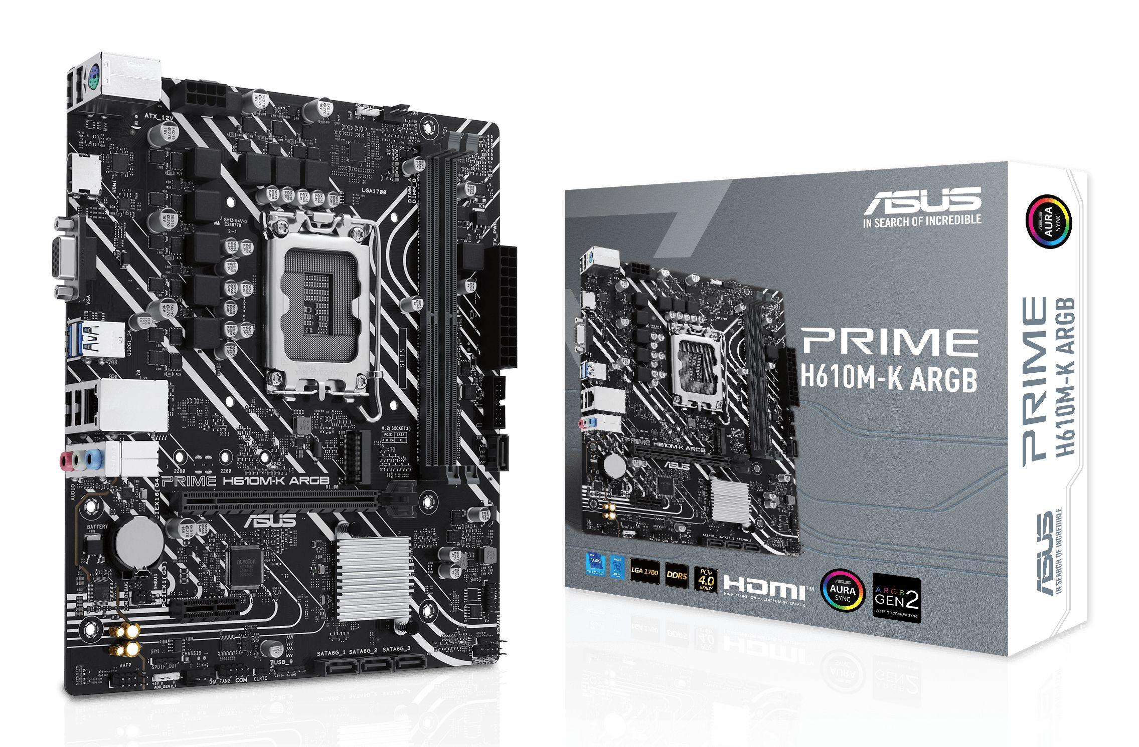Motherboard ASUS PRIME H610M-K ARGB (LGA 1700 - micro ATX - Duplo canal)