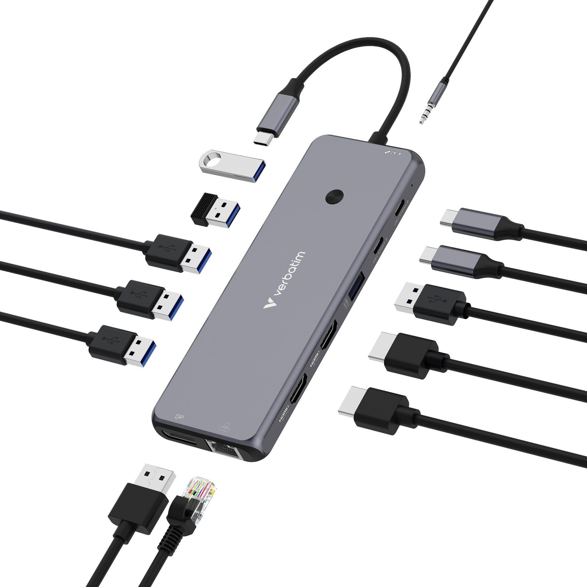 Dock USB-C VERBATIM CMH-13 (0,2 m - USB Type-C - Prateado)