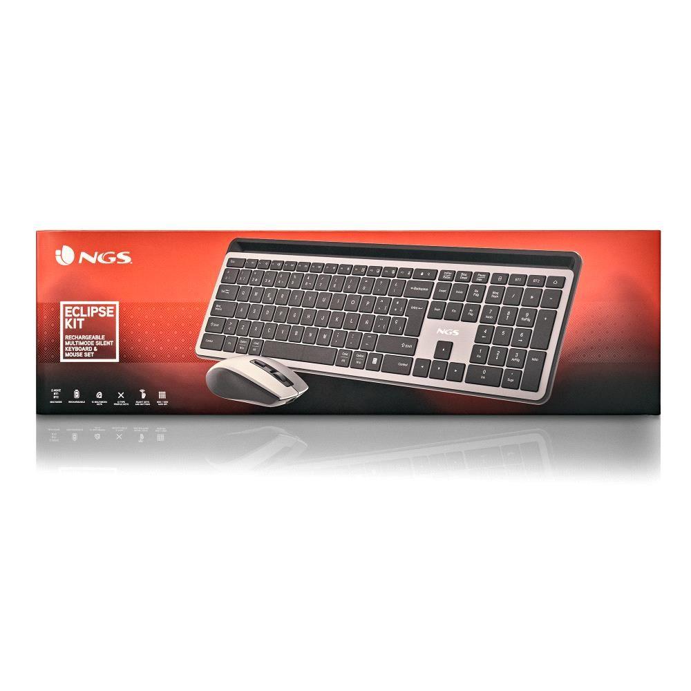 Conjunto de Teclado e Rato NGS Eclipse Kit (Inglês - Tamanho completo - RF Wireless + Bluetooth - Cinzento) — miniatura 7