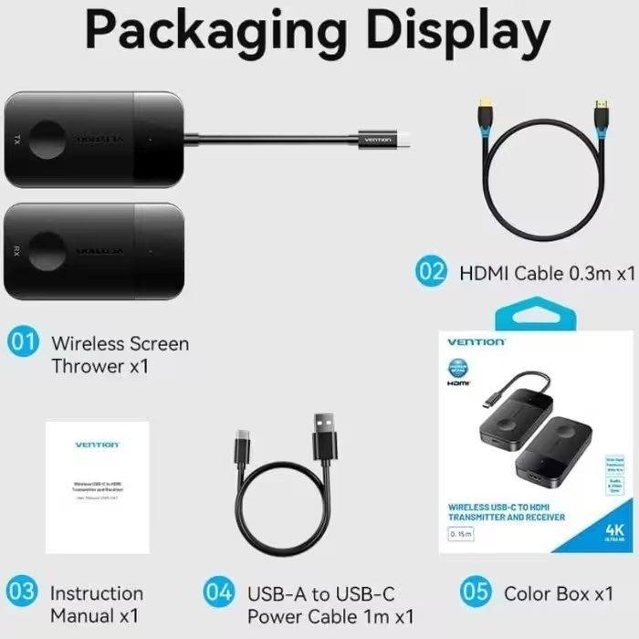 Transmissor e Recetor de Vídeo Sem Fios VENTION ADOBB (USB-C para HDMI - Full HD), miniatura 3