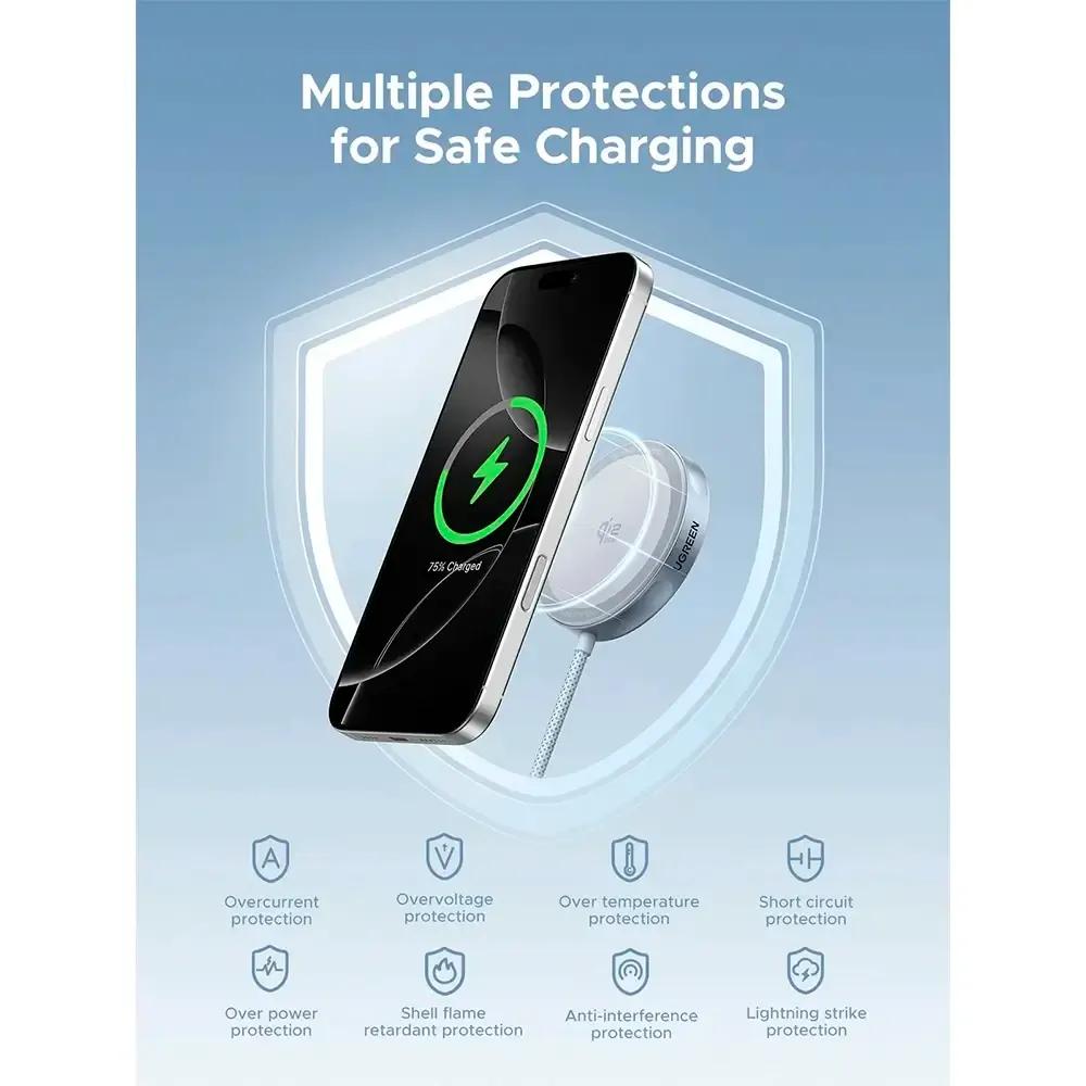 Carregador Sem Fios para Automóvel UGREEN MagFlow 55959 (25 W - Smartphone - Cinzento), miniatura 6
