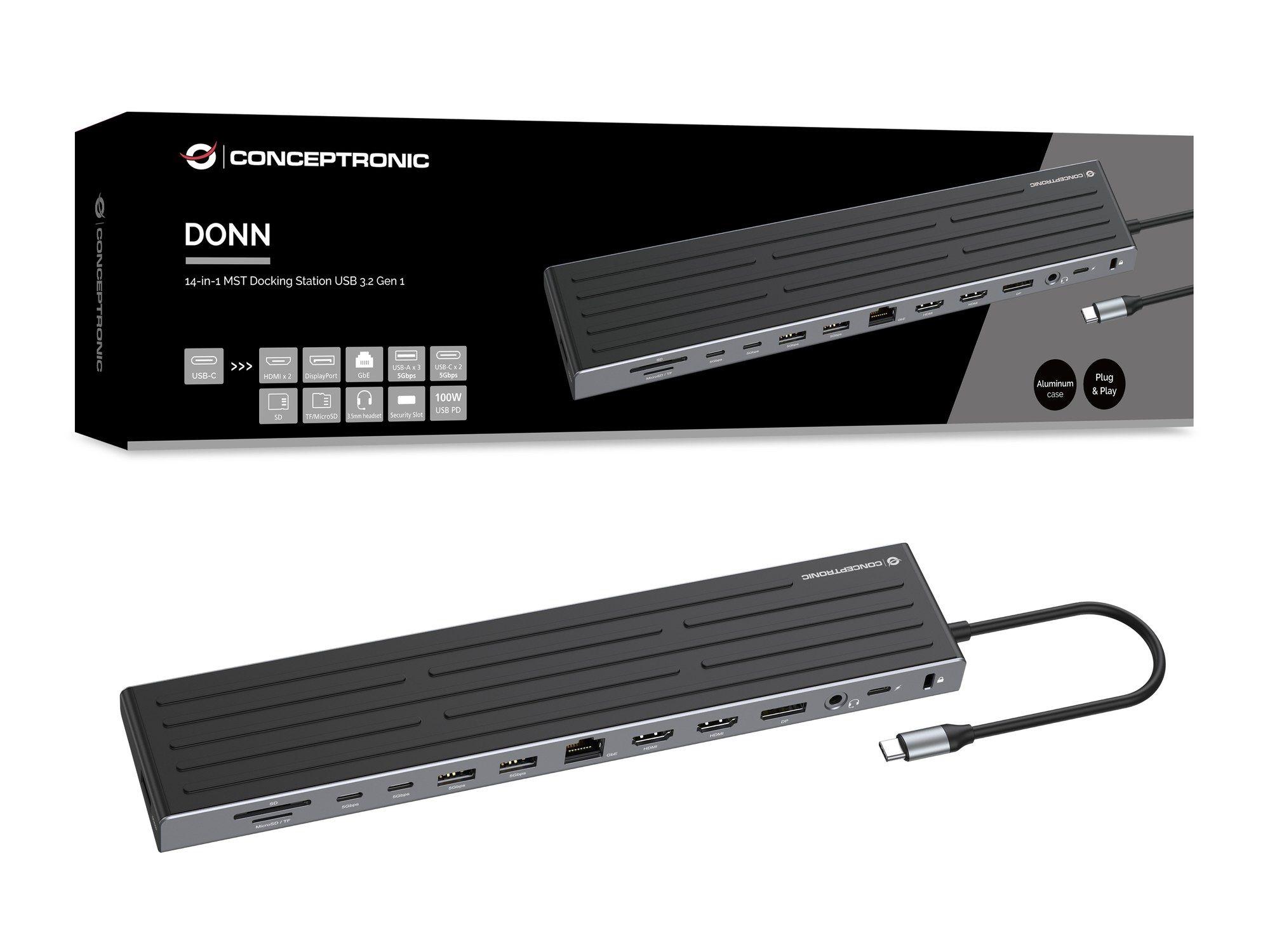 Estação de Acoplamento CONCEPTRONIC DONN32B (0,18 m - Cinzento e Prateado) — miniatura 6