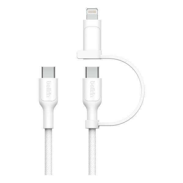 Cabo USB-C para USB-C/Lightning 2 em 1 BELKIN CAC003HQ1.5MWH (1,5 m - USB C/Lightning - USB C - Branco) — miniatura 2