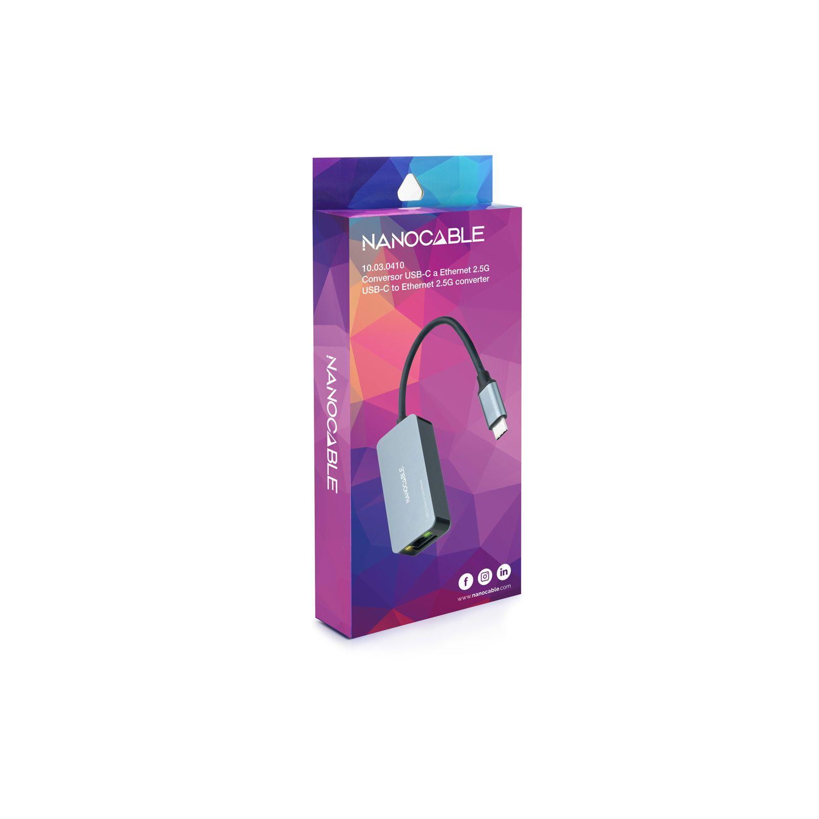 Conversor USB-C para Ethernet NANOCABLE 10.03.0410 (RJ-45 - USB Type-C - 2500 Mbit/s - Cinzento) — miniatura 3