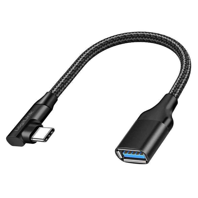 Cabo Adaptador USB LOGILINK CU0100 (USB-C 90° para USB-A - 0,2 m - Preto)