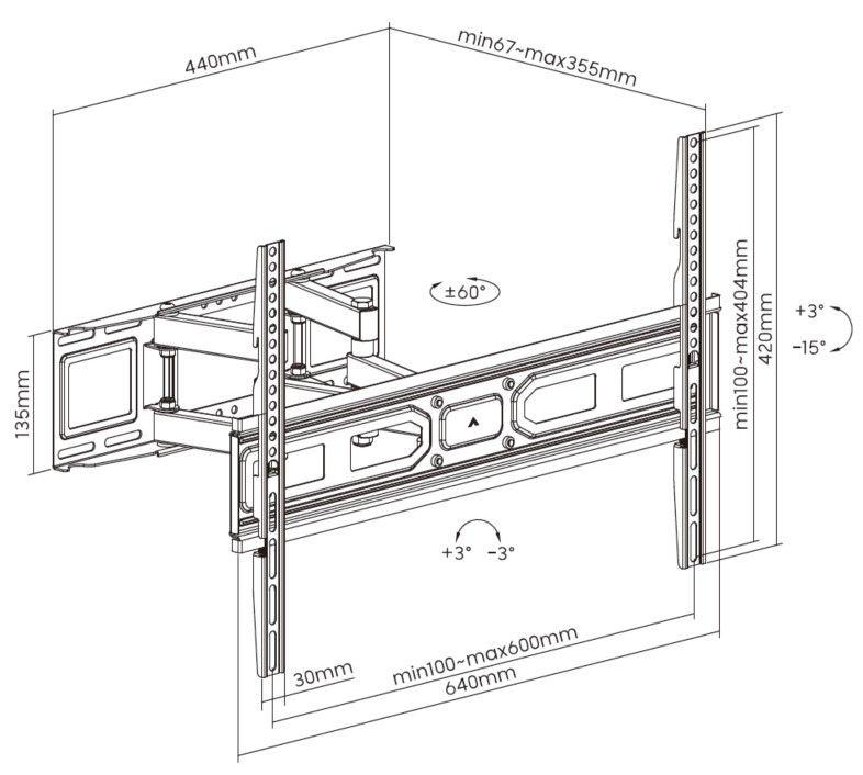 Suporte de Parede para TV EQUIP 650337 (37"-80" - 40 kg - VESA 600 x 400 mm - Preto), miniatura 12