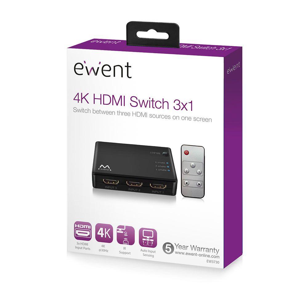 Comutador HDMI EWENT EW3730 (30 Hz - Preto) — miniatura 4