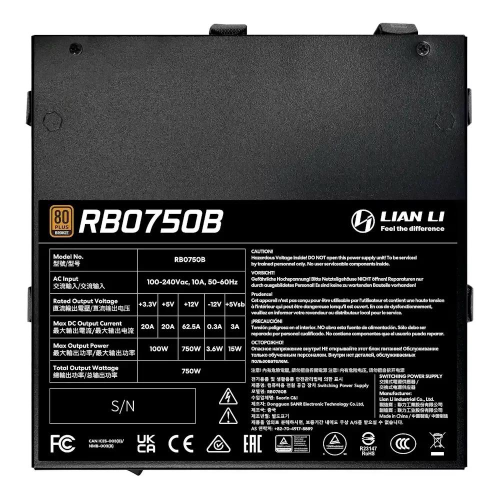 Fonte de Alimentação LIAN LI RB750 (ATX - 750 W - 80 PLUS Bronze - Preto), miniatura 3
