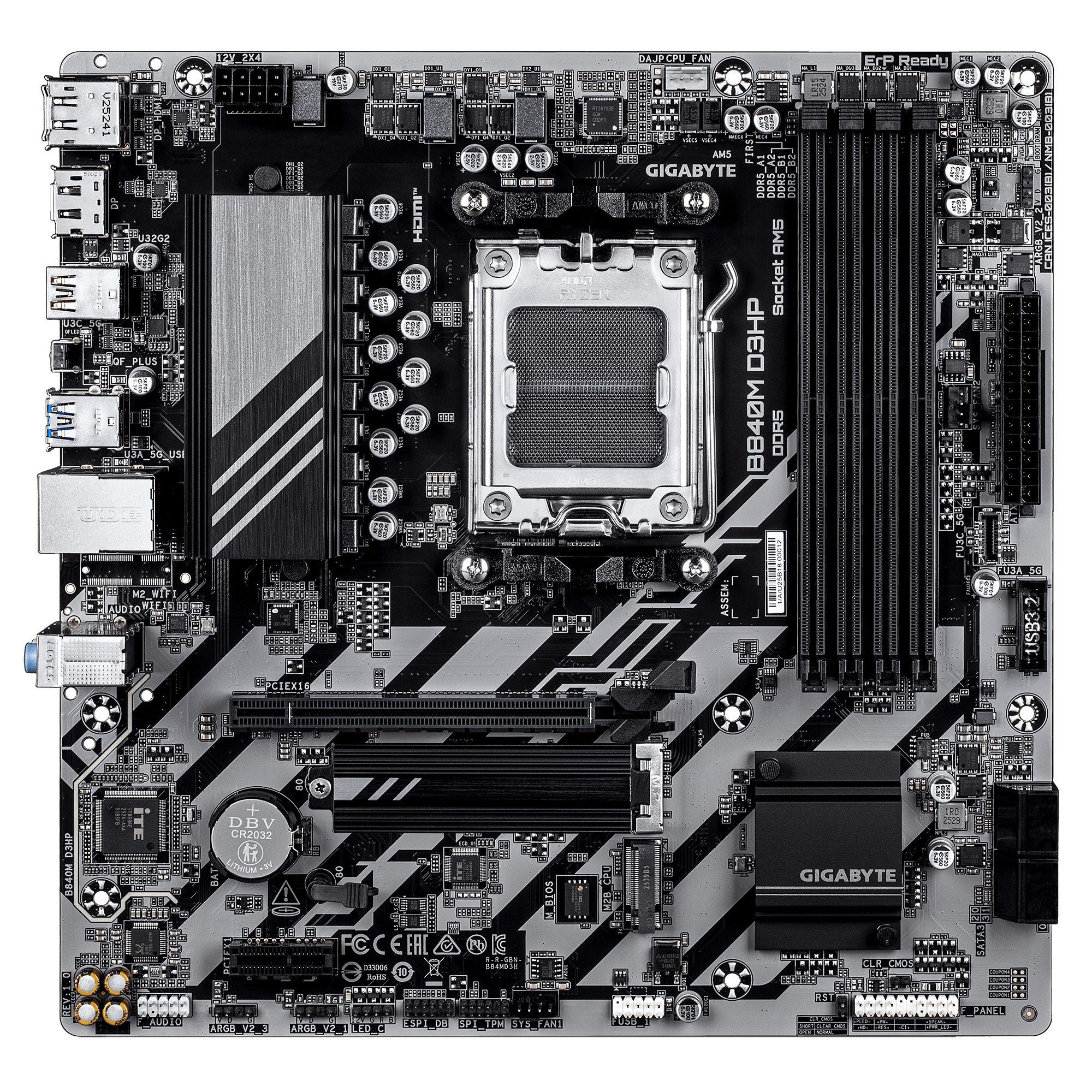 Motherboard GIGABYTE B840M D3HP (AM5 - Micro ATX - Canal duplo - Castanho escuro) — miniatura 2