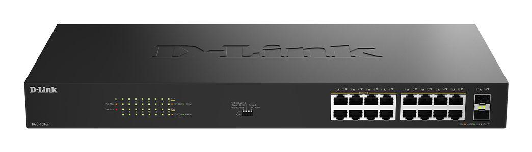 Switch D-LINK DGS-1018P/E (Gigabit Ethernet - Até 1000 Mbps - 4,1 MB - Preto)