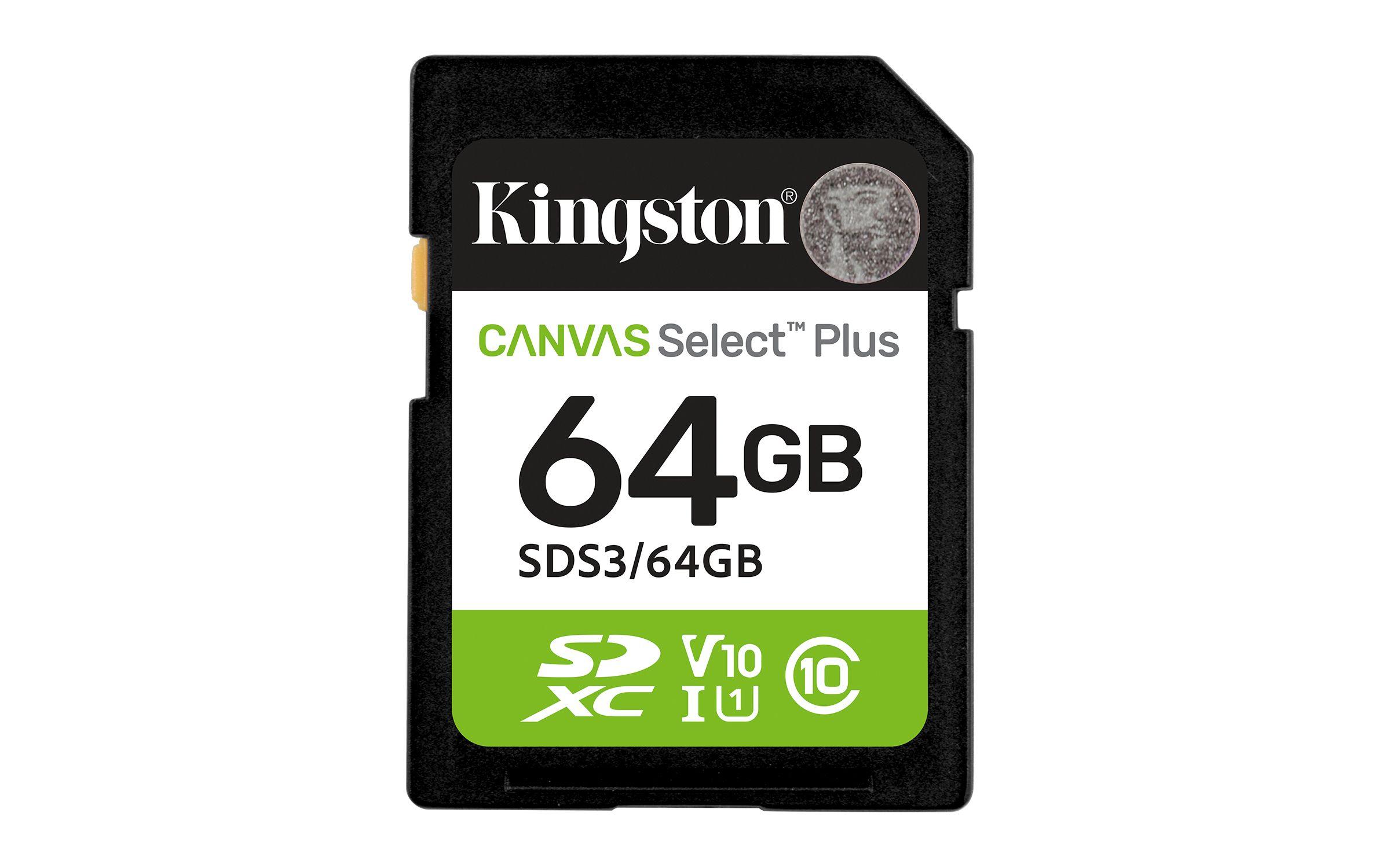Cartão de Memória KINGSTON Canvas Select Plus Gen3 SDS3/64GB (64GB - Classe 10 - 100 MB/s - Preto, Verde e Branco)