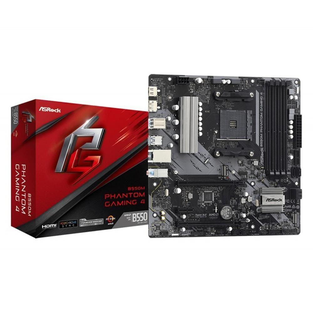 Motherboard ASROCK B550M Phantom Gaming 4 (AM4 - AMD Ryzen 3000 Series - micro ATX - Preto)
