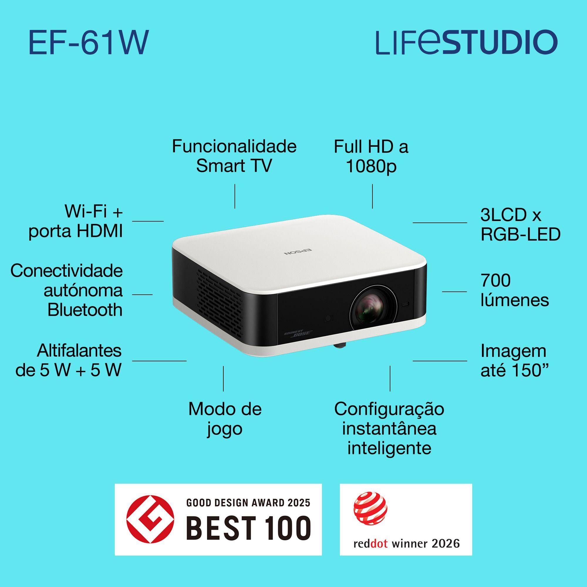 Projetor EPSON Lifestudio Pop EF-61W (1080p - 30 a 150 polegadas - Google TV - Branco), miniatura 3