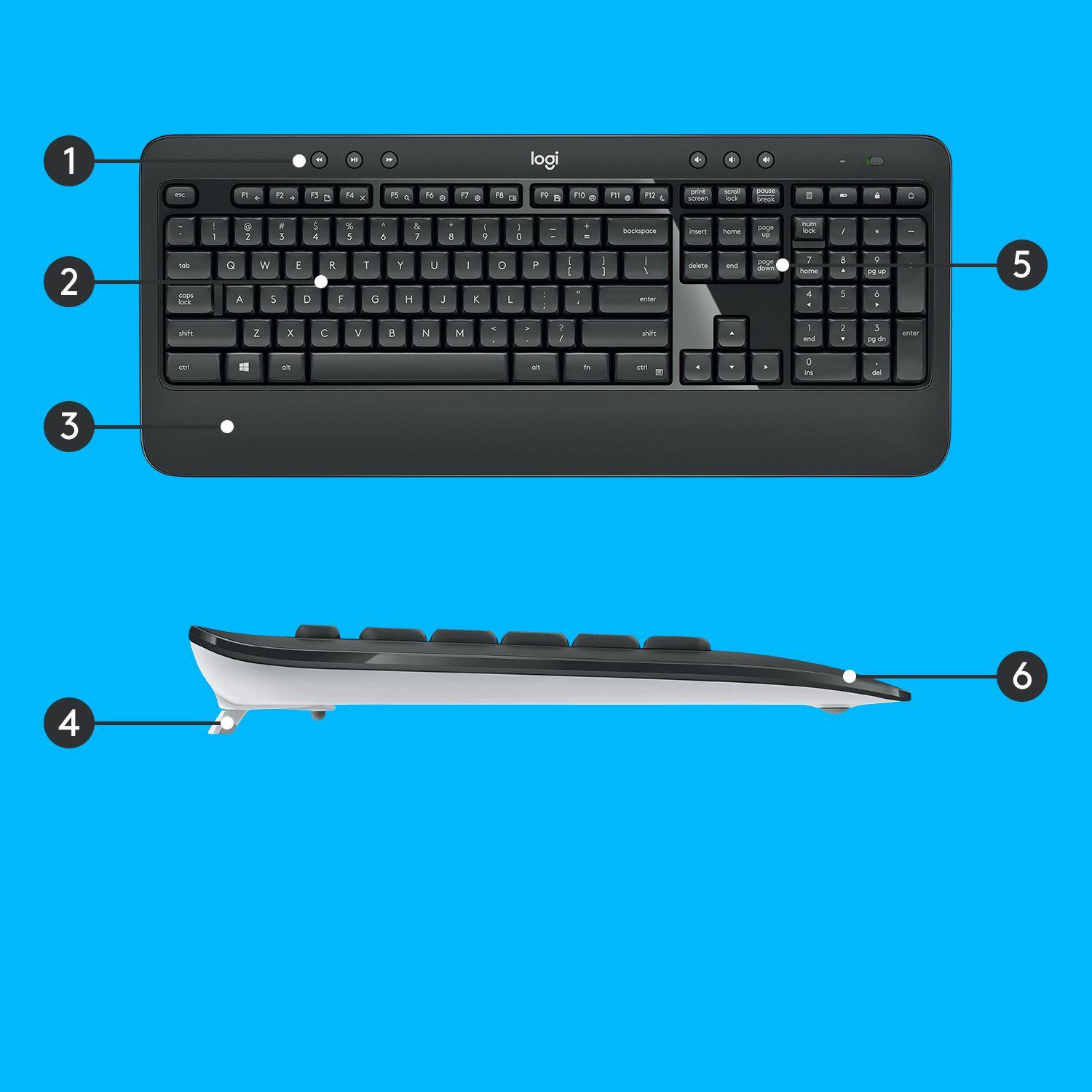Conjunto de Teclado e Rato LOGITECH MK540 Advanced (Suíço - Interruptor de membrana - Tamanho completo - Preto) — miniatura 10