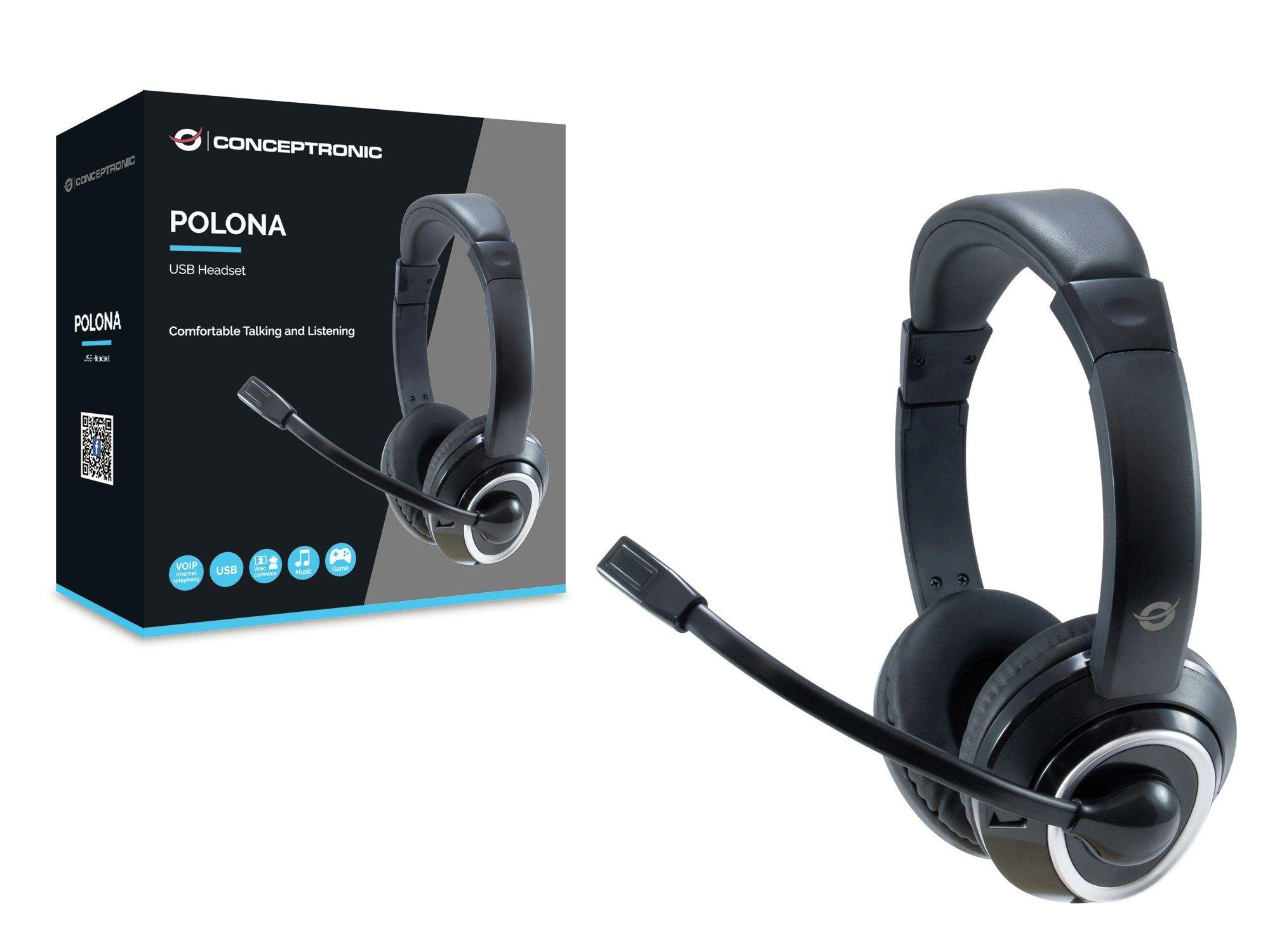 Headset CONCEPTRONIC POLONA01B (Binaural - Com fios - Circum-aural - Preto) — miniatura 3