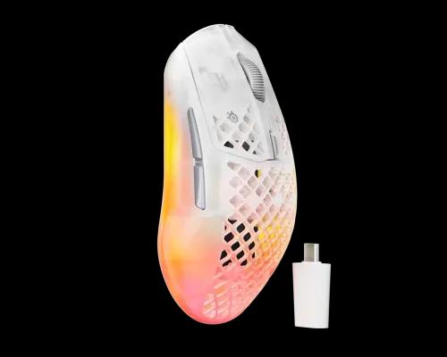 Rato STEELSERIES Aerox 3 Wireless Gen 2 Ghost (Mão direita - 26000 DPI - Ótico - Branco/Transparente)