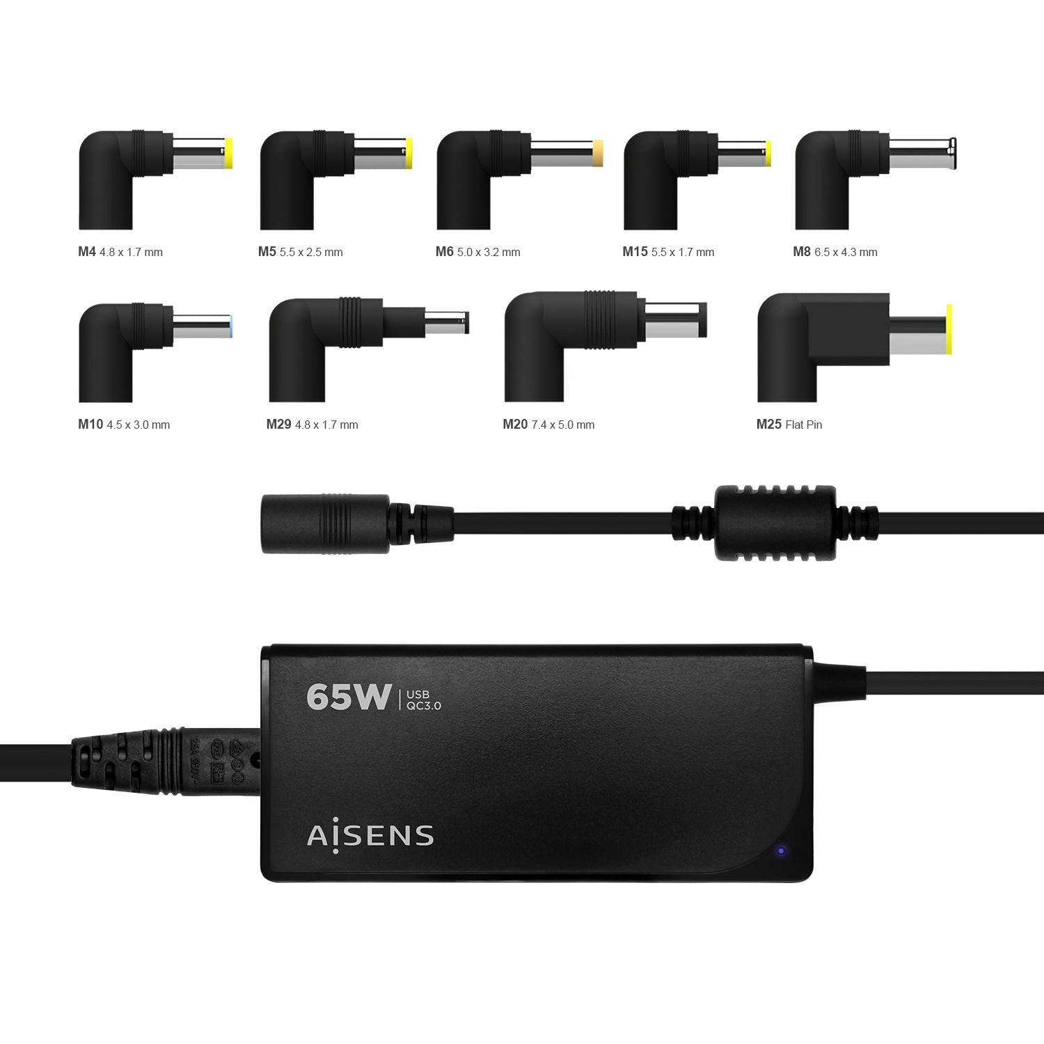 Carregador Universal de Portátil AISENS ASLC-65WAUTO-BK (65 W - 3,5 A - 18.5-20 V - Preto), miniatura 4