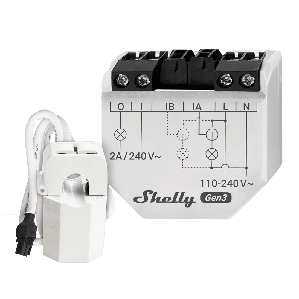Módulo de Automação para Medição de Energia SHELLY EM Gen3 + 50A CT (Plástico - Branco e Cinzento Escuro)