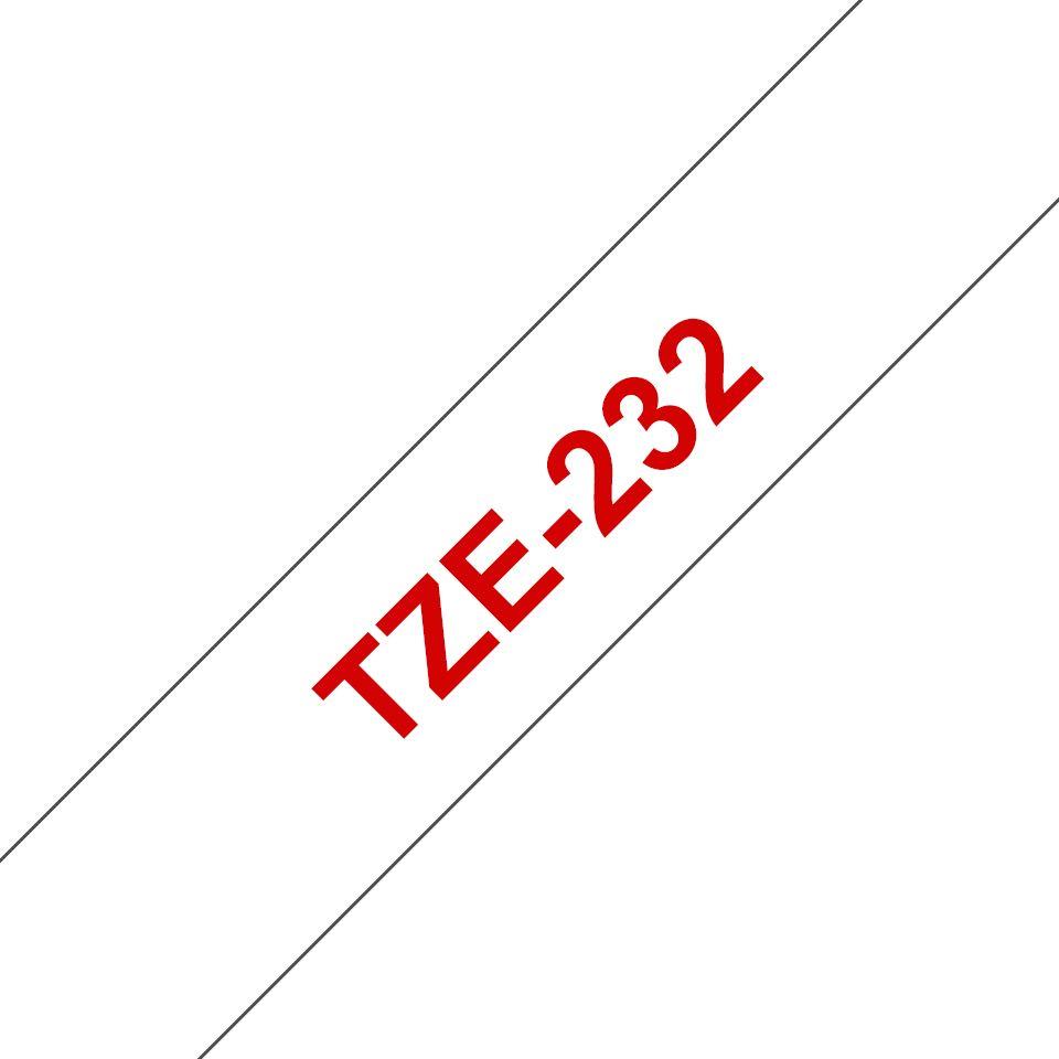 Fita de Etiquetas BROTHER TZe-232 (Vermelho sobre Branco)