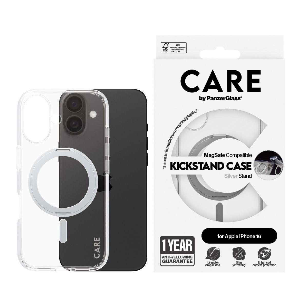 Capa para Telemóvel PANZERGLASS CARE Case Feature Silver Kickstand MagSAFE iPhone 16 (Apple - Compatível com MagSafe - Transparente), miniatura 2