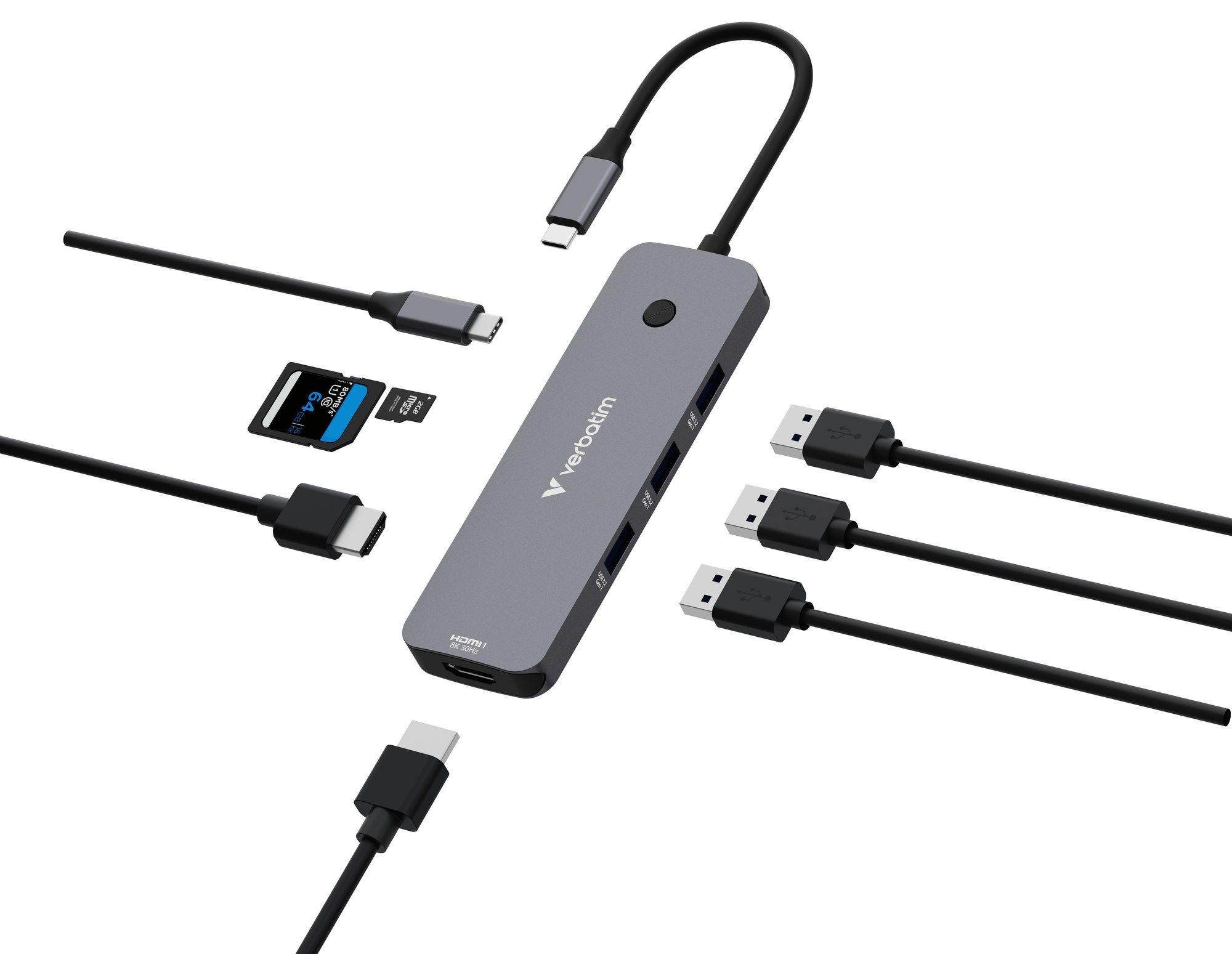 Hub USB-C VERBATIM CMH-08 (0,15 m - Prateado)