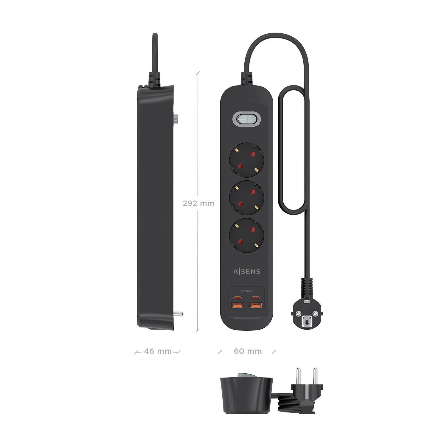Régua de Tomadas AISENS ASPS-2A2C11-BK (1,4 m - Tipo F - Preto), miniatura 4