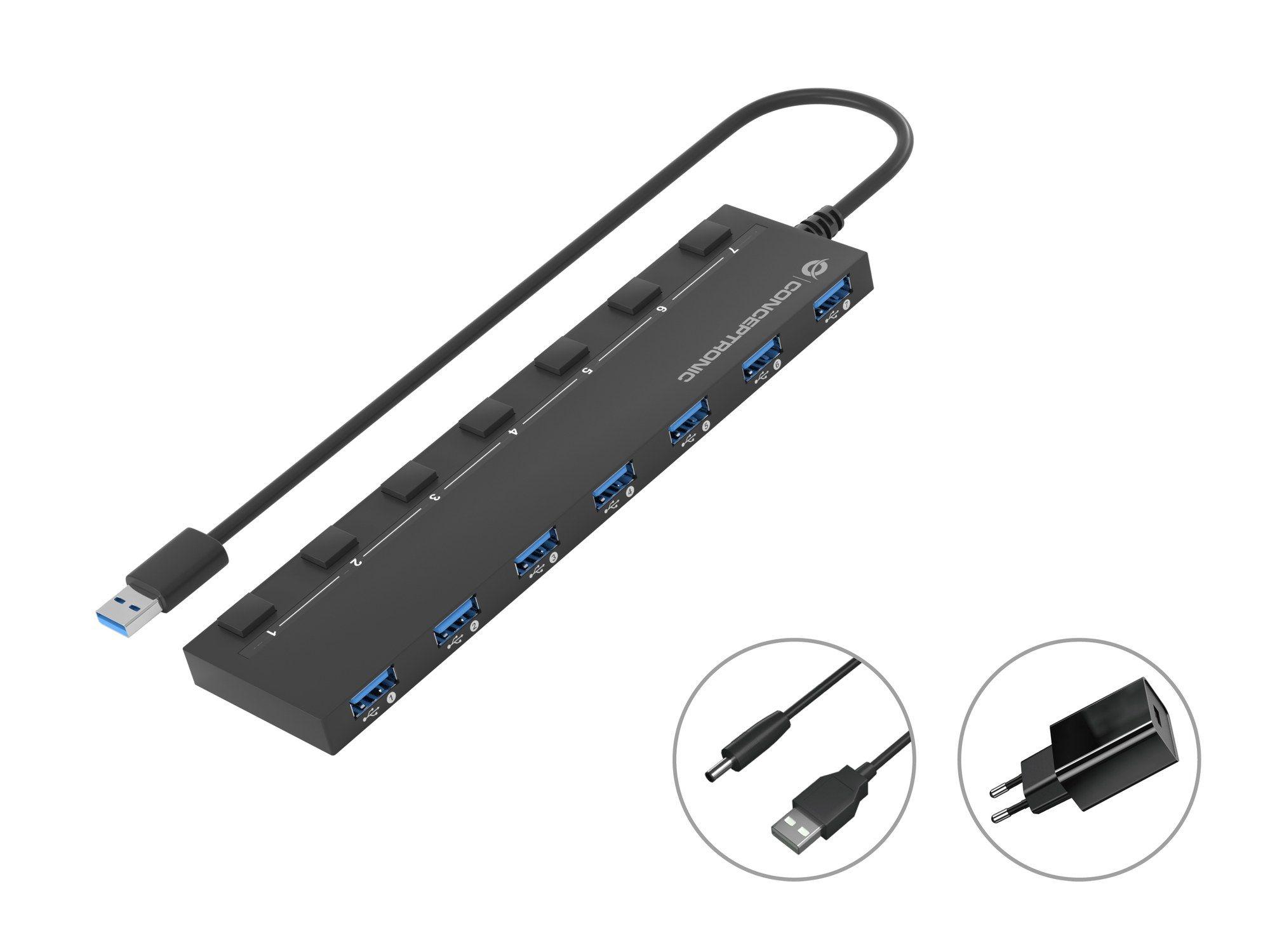 Hub USB CONCEPTRONIC HUBBIES19BP (Preto)