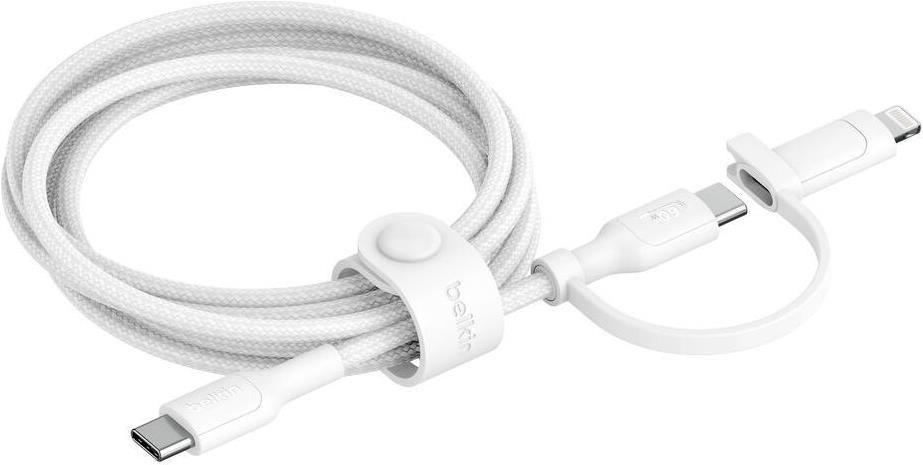 Cabo USB-C para USB-C/Lightning 2 em 1 BELKIN CAC003HQ1.5MWH (1,5 m - USB C/Lightning - USB C - Branco)