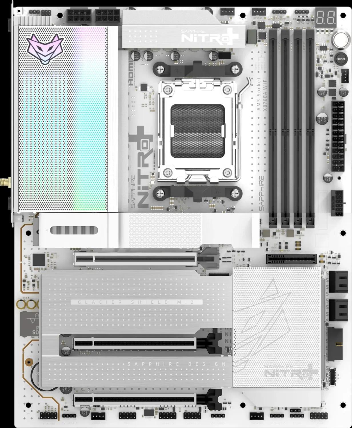 Motherboard SAPPHIRE NITRO+ X870EA WIFI7 Phantom Link Polar Edition (AM5 - ATX - 8400 MHz - Branco)