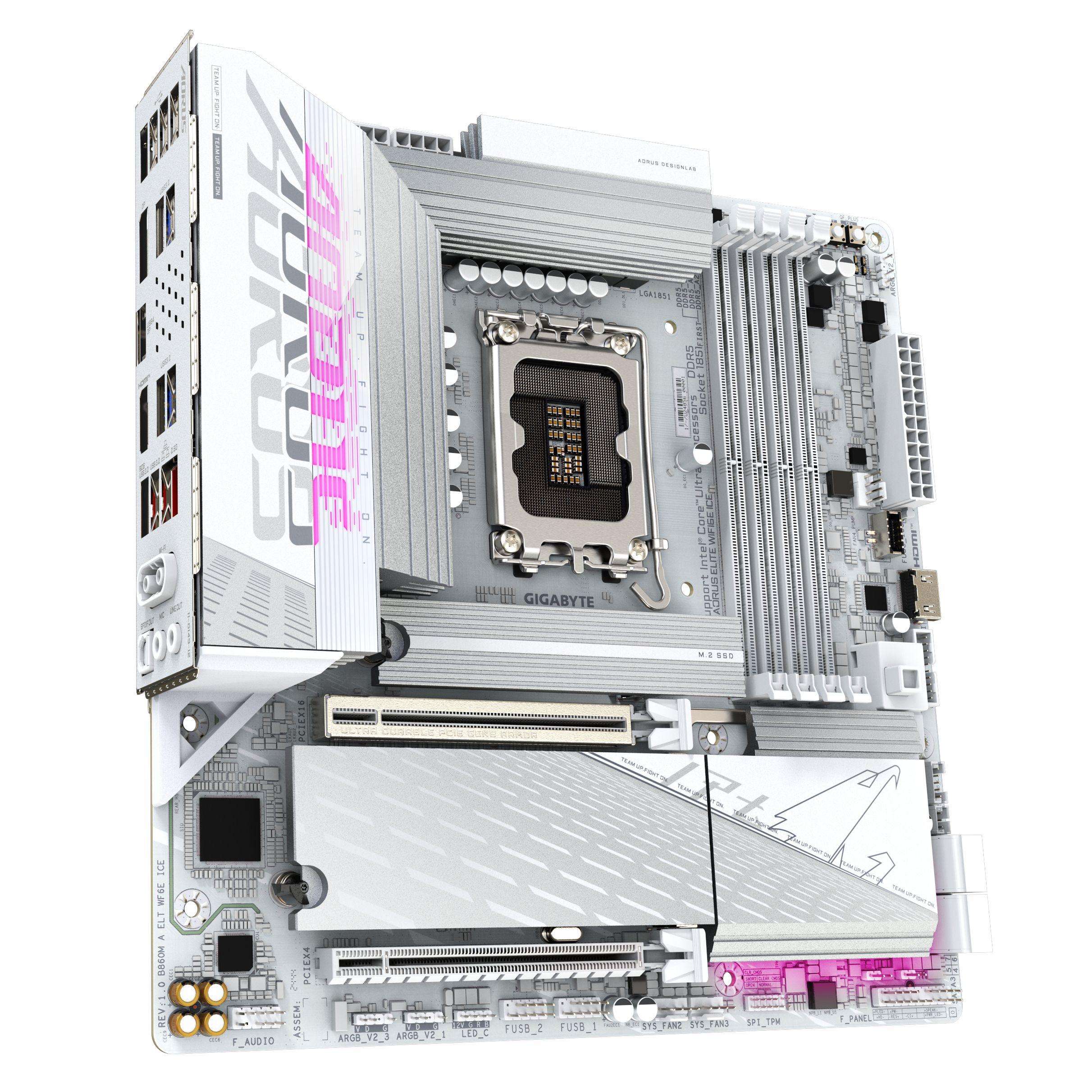 Motherboard GIGABYTE B860M AORUS ELITE WF6E ICE (LGA 1851 (Socket V1) - micro ATX - Duplo canal - Branco) — miniatura 3