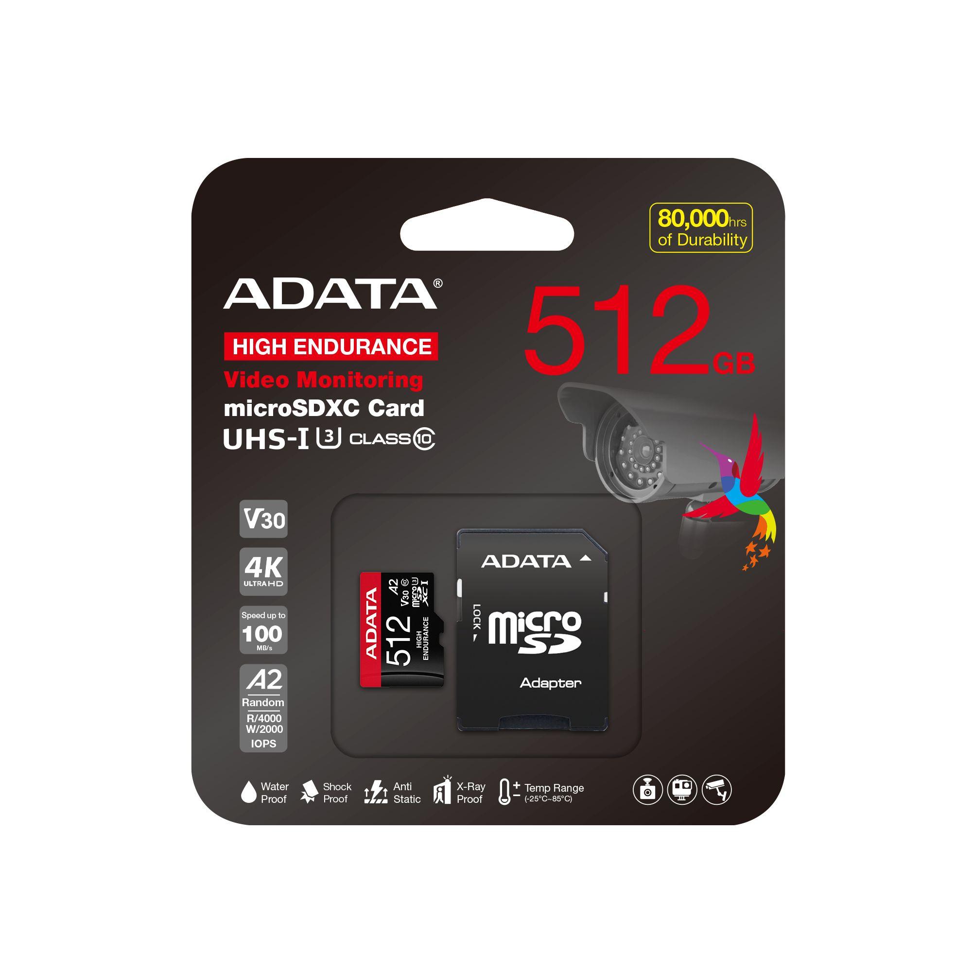 Cartão de Memória ADATA High Endurance AUSDX512GUI3V30SHA2-RA1 (512GB - Classe 10 - 100 MB/s - Preto/Vermelho), miniatura 7