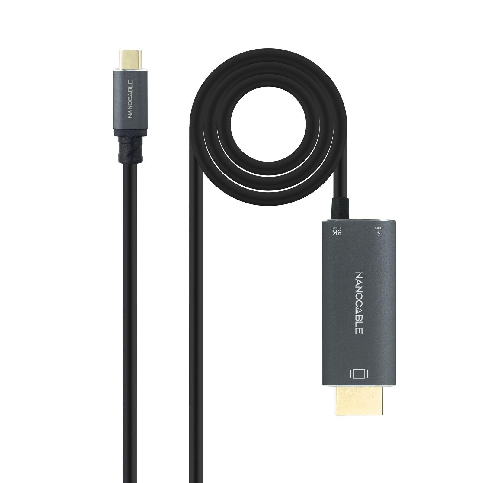 Cabo Conversor NANOCABLE 10.15.5182 (1,8 m - HDMI + USB Type-C - USB Type-C - Preto)