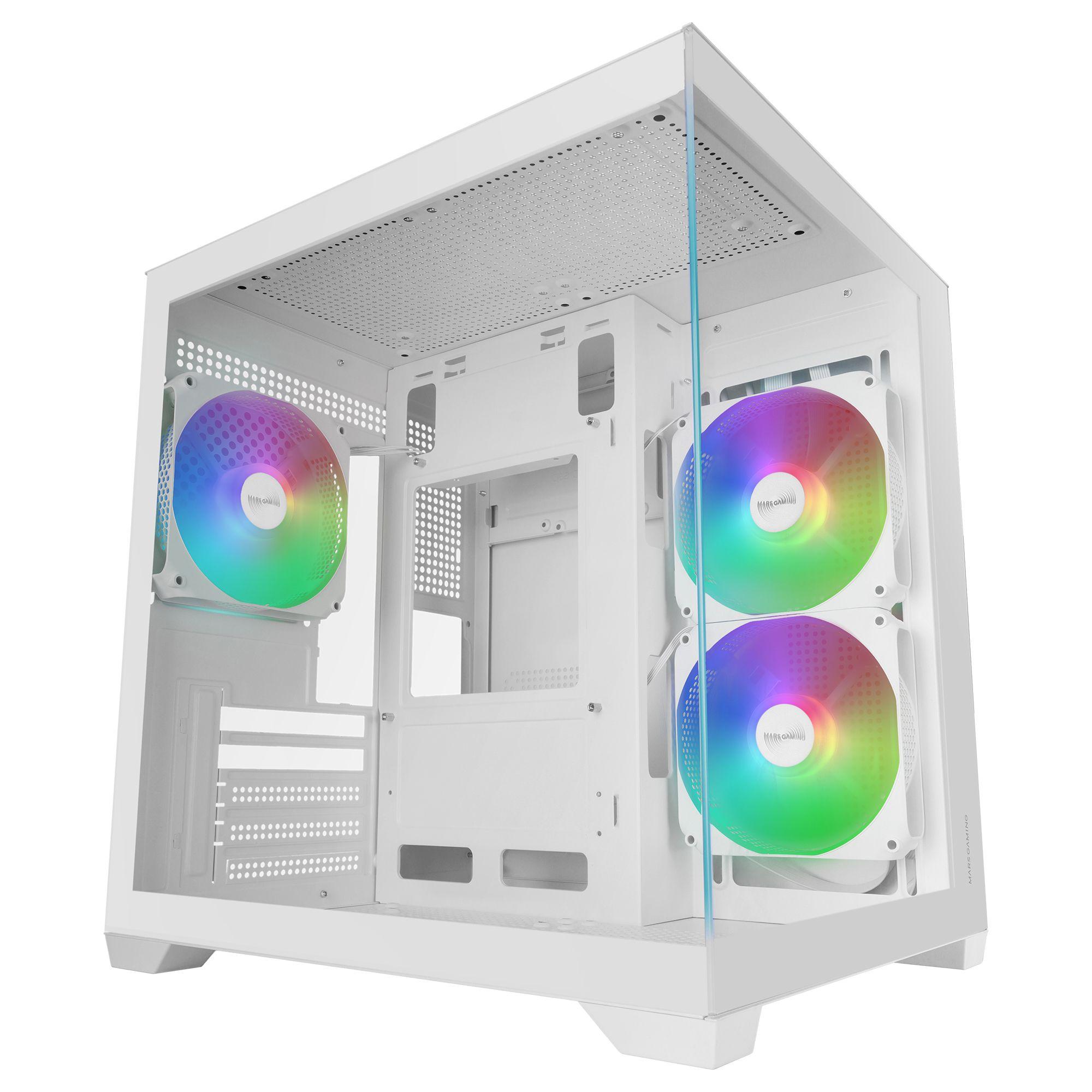 Caixa MicroATX MARS GAMING MC-VIEW3W (Micro ATX, Mini-ITX - Mini Tower - Vidro temperado - Branco)
