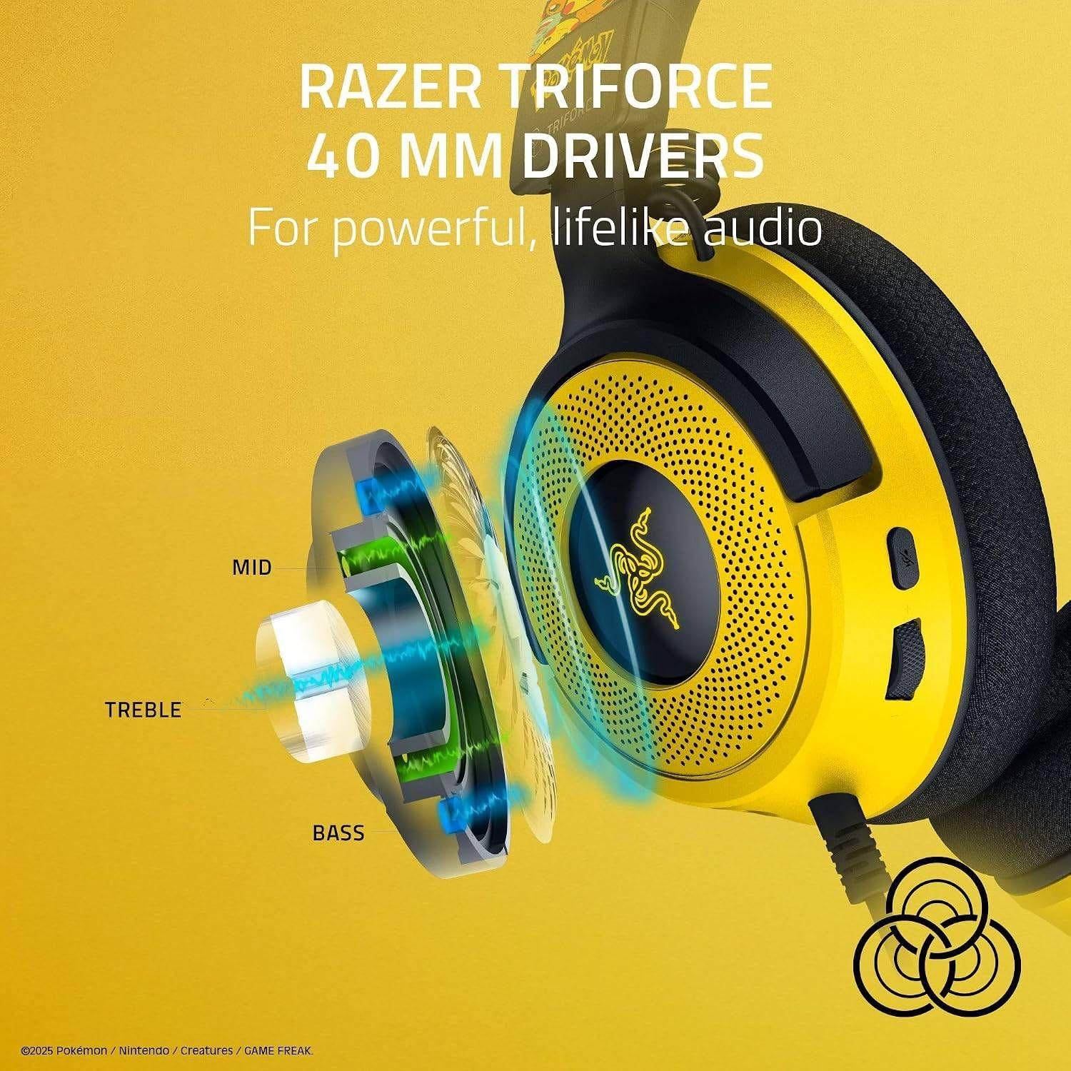 Headset Gaming RAZER Kraken V4 X Pokémon Kanto Starters Edition (Binaural - Com fios - Supra-aural - Preto e Amarelo), miniatura 3