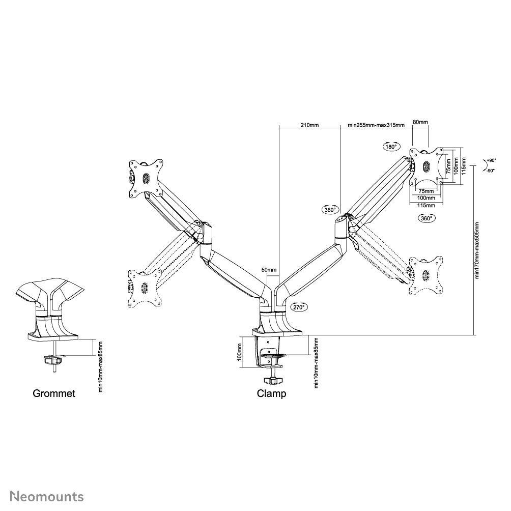 Suporte de Secretária para 2 Monitores NEOMOUNTS NM-D750DWHITE (81,3 cm - Branco), miniatura 10