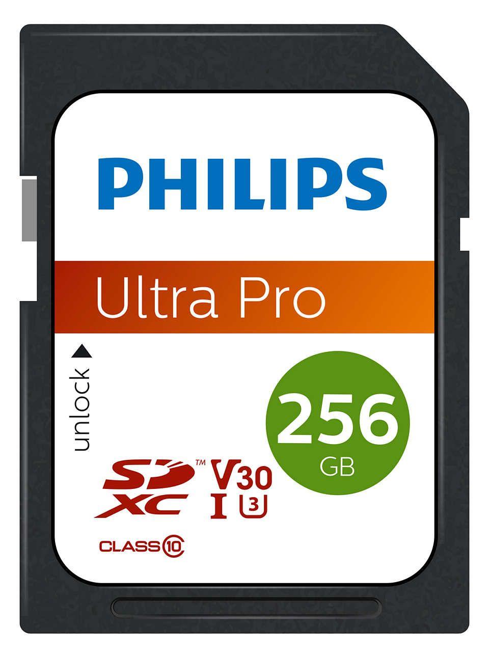 Cartão de Memória PHILIPS FM25SD65B/00 (256GB - Classe 10 - 100 MB/s - Preto)
