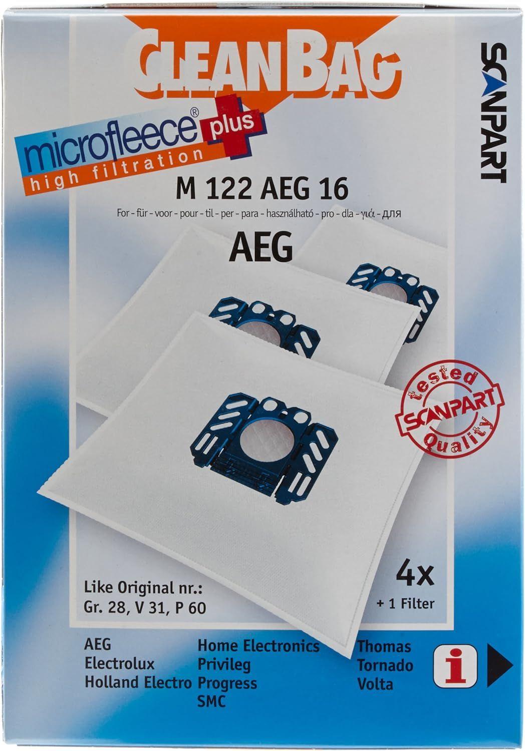 Sacos para Aspirador SCANPART CleanBag M122AEG16 (4 Sacos + 1 Filtro)