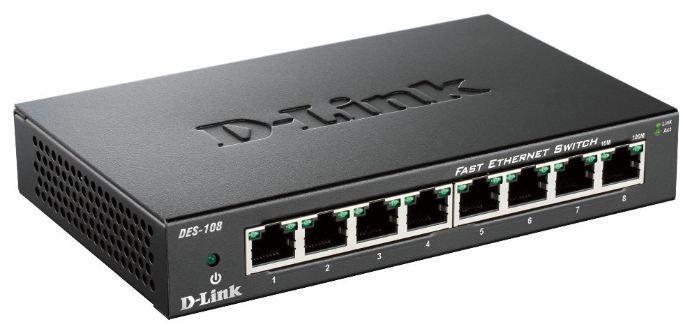 Switch D-LINK DES-108 (RJ-45 - 10/100 Mbps - 0,768 MB - Preto)