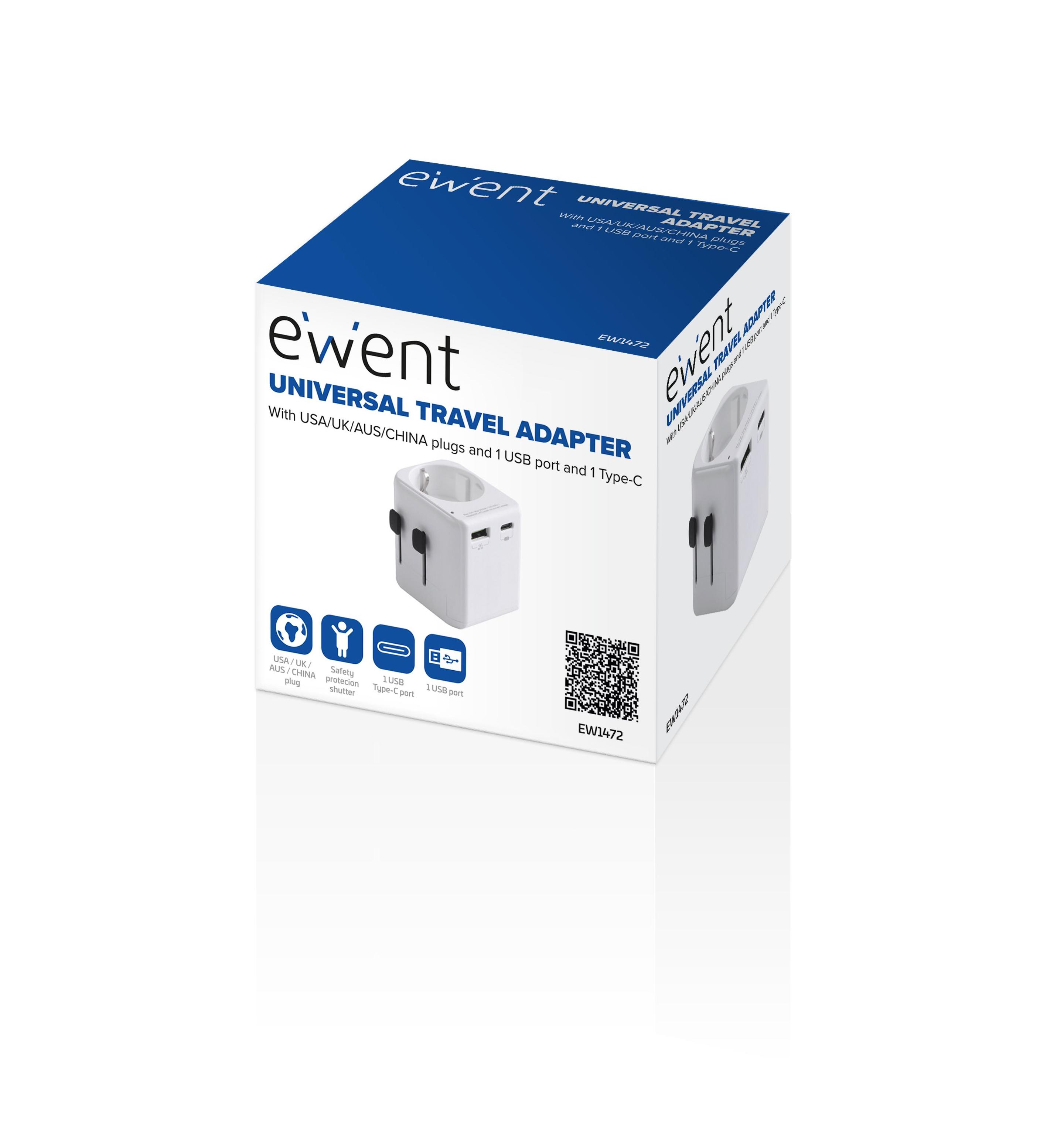 Adaptador de Viagem Universal EWENT EW1472 (15 W - Branco), miniatura 2