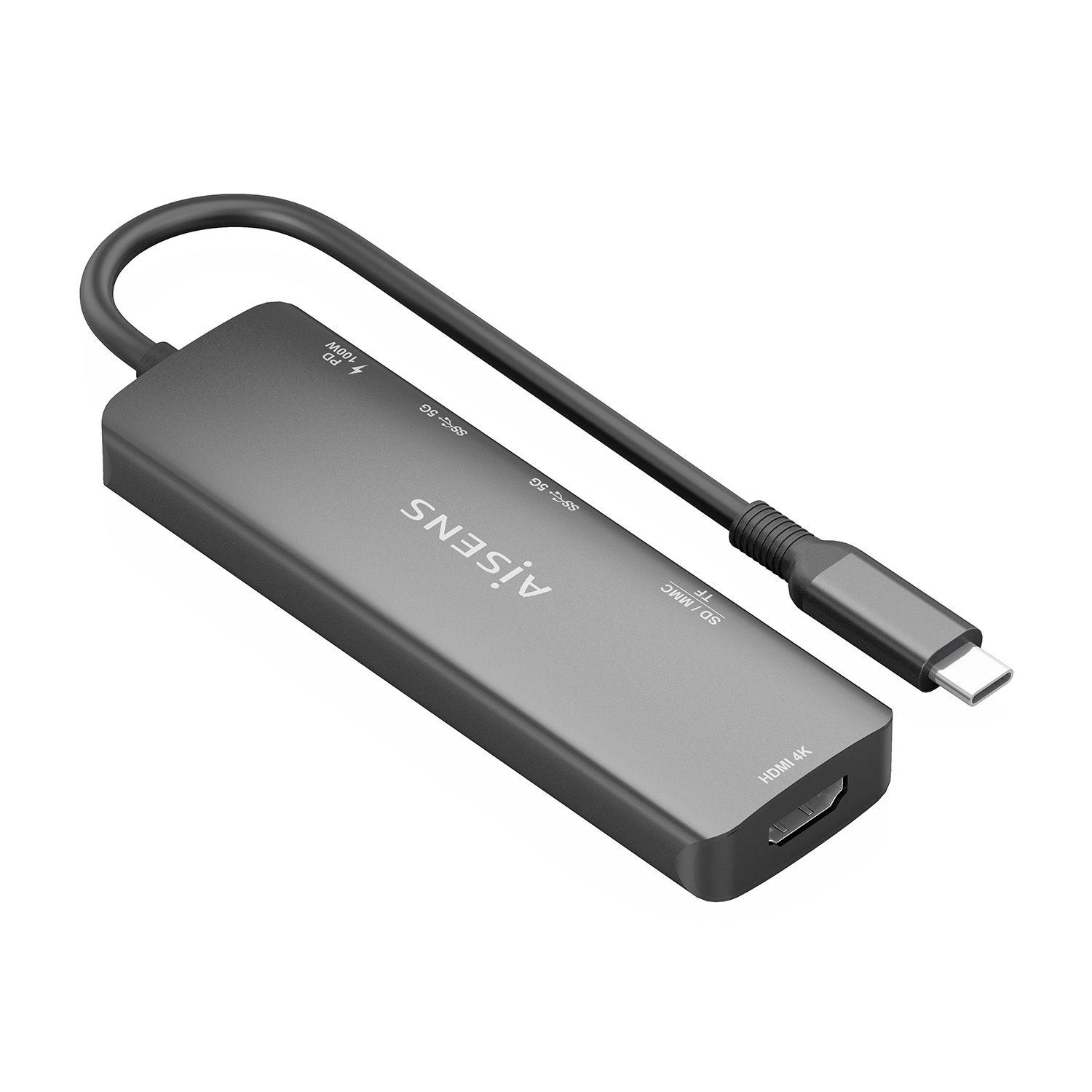 Hub USB-C AISENS ASUC-6P023-GR (0,15 m - Cinzento), miniatura 2