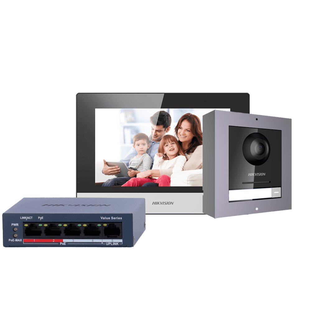 Kit de Videoporteiro HIKVISION DS-KIS602(B) (IP - Wi-Fi - Ecrã tátil de 7" - Preto/Cinzento)