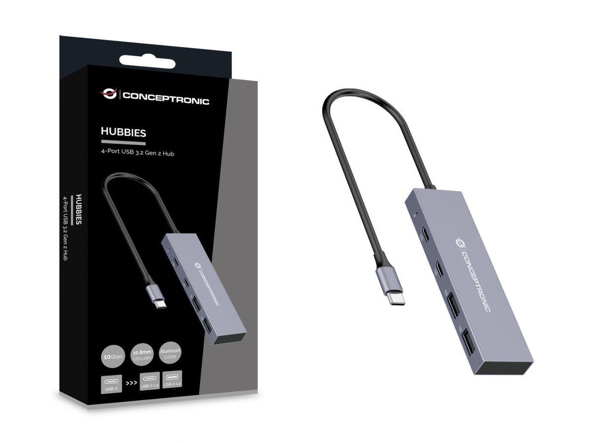 Hub USB-C CONCEPTRONIC HUBBIES13G (0,25 m - USB 3.2 Gen 2 Tipo-C - Cinzento), miniatura 2