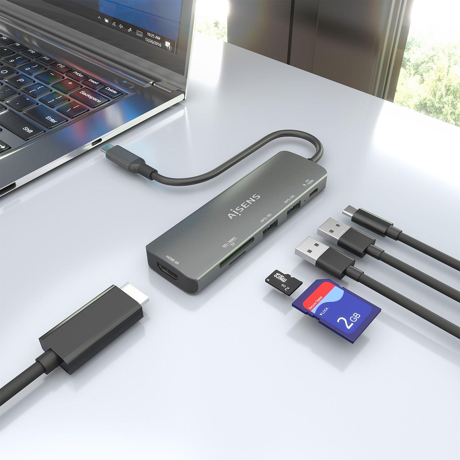 Hub USB-C AISENS ASUC-6P023-GR (0,15 m - Cinzento), miniatura 6