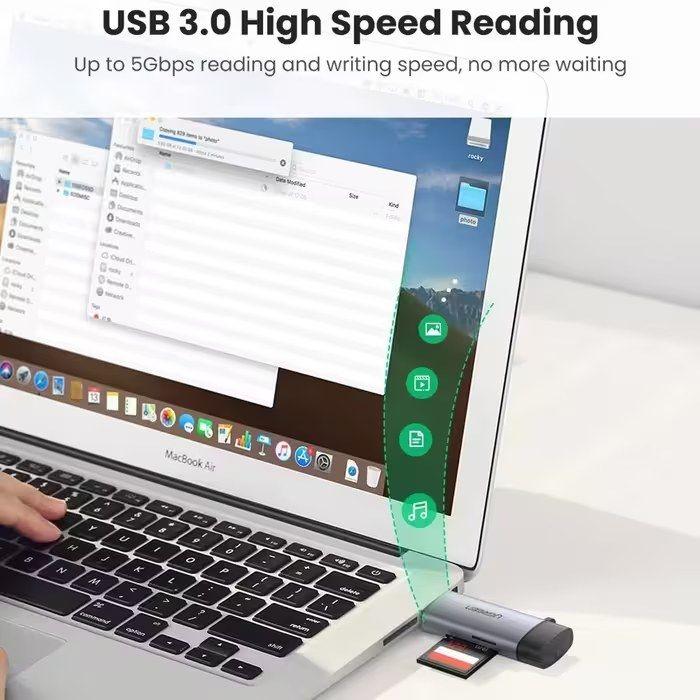 Leitor de Cartões UGREEN CM185 (USB/Micro-USB - USB 3.0 e USB-C - Cinzento) — miniatura 4