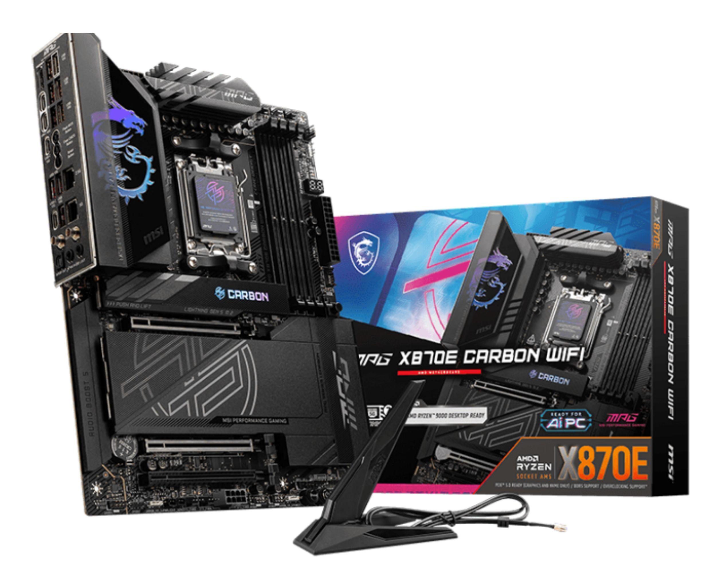 Motherboard MSI MPG X870E CARBON WIFI (AM5 - AMD Ryzen 7 - ATX - Preto)